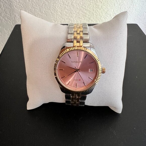 Victoria Hyde Stainless Steel Two Tone Gold Watch (Pink Face) - Picture 4 of 6